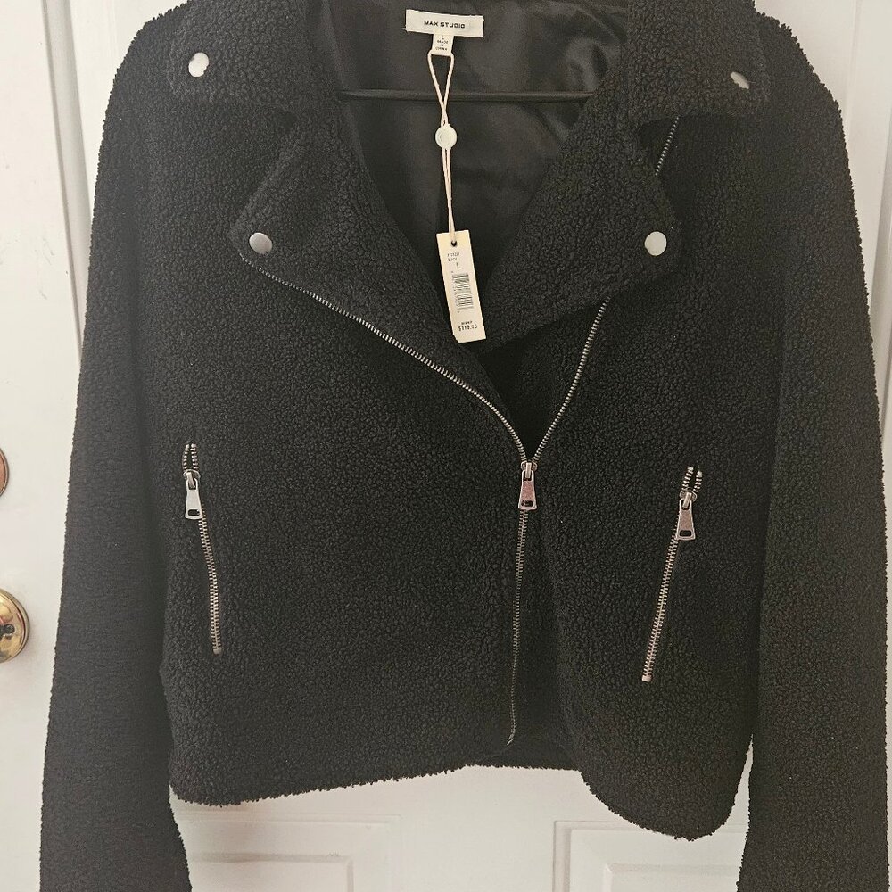 Max Studio Black Faux Shearling Moto Jacket